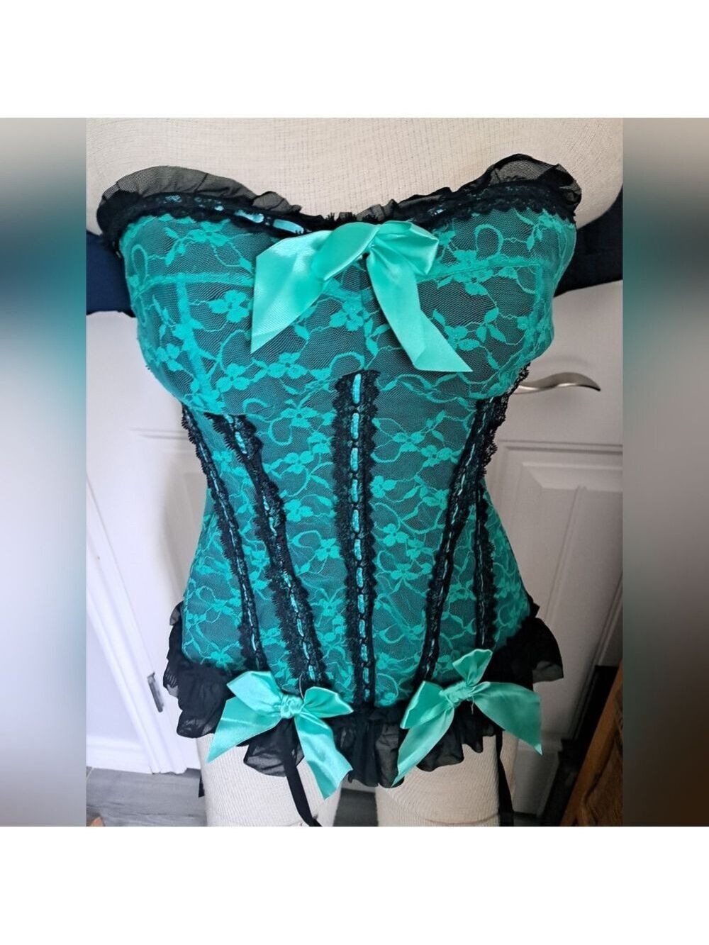 JUST SEXY intimate Emerald lace bustier thong corset garter straps lingerie LG
